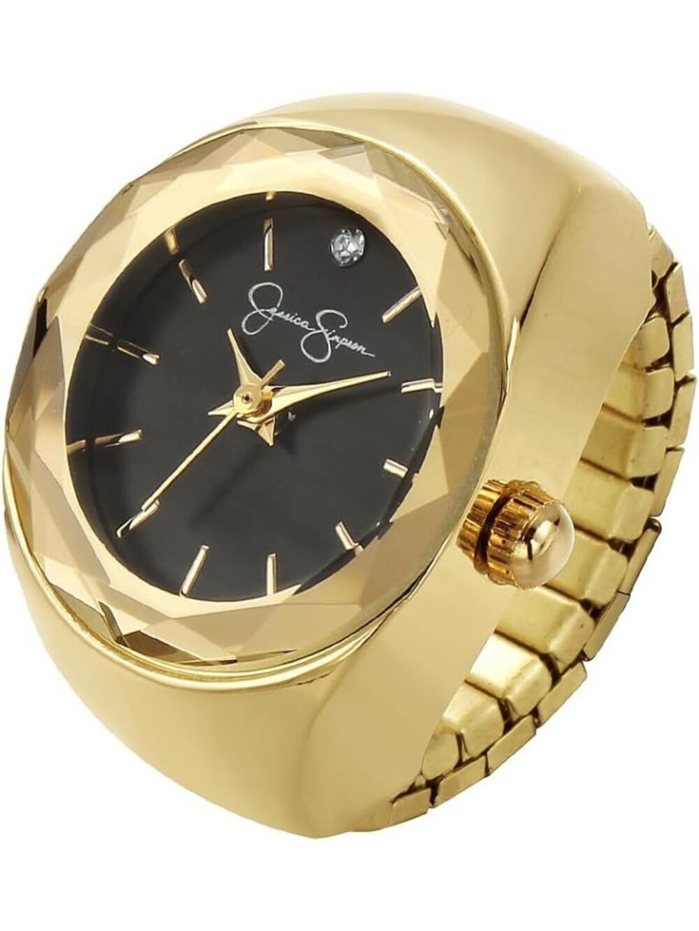 Women's Gold Adjustable Ring Quartz Analog Mini Crystal Dial Wrist Watches
